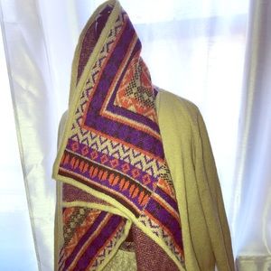 Kensie Sweater Coat Beige w/ multi color trim